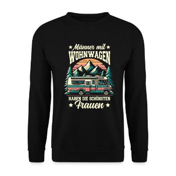 Camper Wohnwagen Lagerfeuer Campingurlaub - Unisex Pullover - Schwarz - Vorne - Alina (178cm) & Michal (187cm)