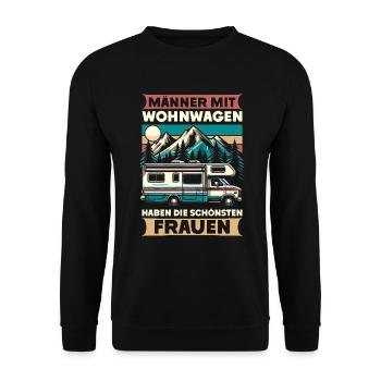Camper Wohnwagen Lagerfeuer Campingurlaub - Unisex Pullover - Schwarz - Vorne - Alina (178cm) & Michal (187cm)