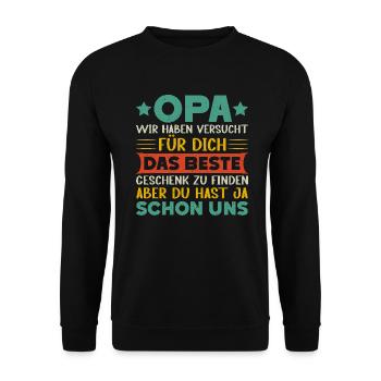 Opa Großvater Grandpa Großpapa - Unisex Pullover - Schwarz - Vorne - Alina (178cm) & Michal (187cm)
