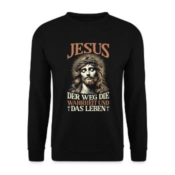 Jesus Christlich Katholiken Gläubiger Gottesdienst - Unisex Pullover - Schwarz - Vorne - Alina (178cm) & Michal (187cm)