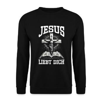 Jesus Christlich Katholiken Gläubiger Gottesdienst - Unisex Pullover - Schwarz - Vorne - Alina (178cm) & Michal (187cm)