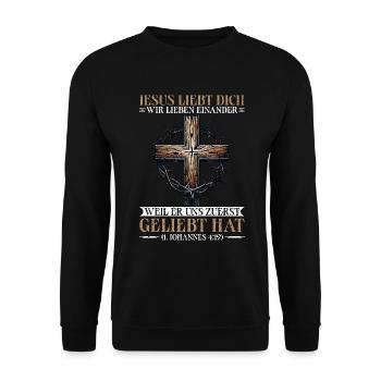 Jesus Christlich Katholiken Gläubiger Gottesdienst - Unisex Pullover - Schwarz - Vorne - Alina (178cm) & Michal (187cm)