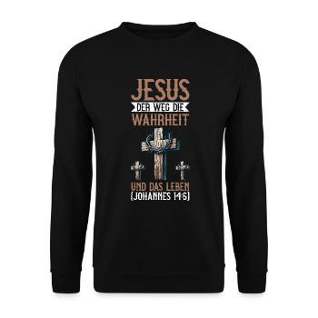 Jesus Christlich Katholiken Gläubiger Gottesdienst - Unisex Pullover - Schwarz - Vorne - Alina (178cm) & Michal (187cm)