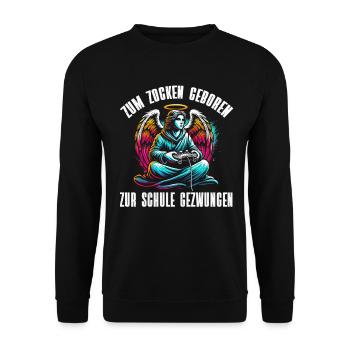 Né pour jouer Forcé d’aller à l’école Angel - Sweat-shirt Unisexe - noir - Devant - Alina (178cm) & Michal (187cm)