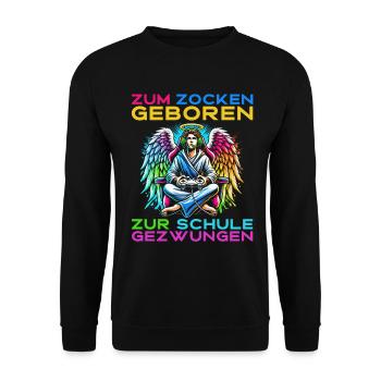 Né pour jouer Forcé d’aller à l’école Angel - Sweat-shirt Unisexe - noir - Devant - Alina (178cm) & Michal (187cm)