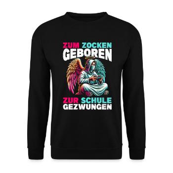 Né pour jouer Forcé d’aller à l’école Angel - Sweat-shirt Unisexe - noir - Devant - Alina (178cm) & Michal (187cm)