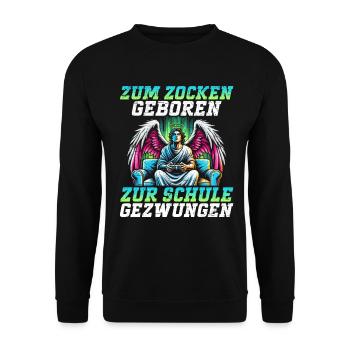 Né pour jouer Forcé d’aller à l’école Angel - Sweat-shirt Unisexe - noir - Devant - Alina (178cm) & Michal (187cm)