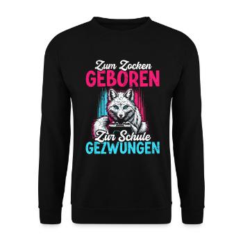 Né pour jouer, forcé d’aller à l’école, le renard arctique - Sweat-shirt Unisexe - noir - Devant - Alina (178cm) & Michal (187cm)