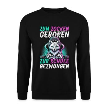 Né pour jouer, forcé d’aller à l’école, le renard arctique - Sweat-shirt Unisexe - noir - Devant - Alina (178cm) & Michal (187cm)