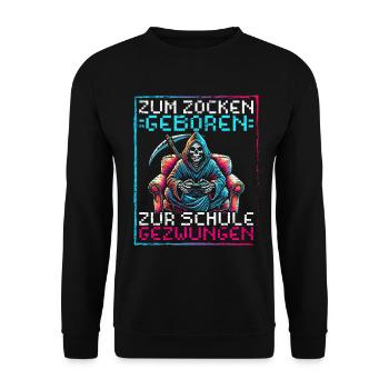 Né pour jouer Forcé d’aller à l’école Grim Reaper - Sweat-shirt Unisexe - noir - Devant - Alina (178cm) & Michal (187cm)