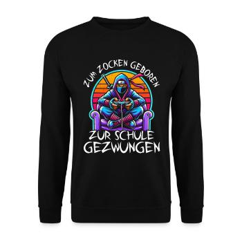 Born To Play, Forced To School, Ninja - Unisex Sweatshirt - black - Front - Alina (178cm) & Michal (187cm)