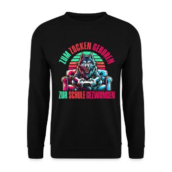 Né pour jouer Forcé d’aller à l’école Loup - Sweat-shirt Unisexe - noir - Devant - Alina (178cm) & Michal (187cm)