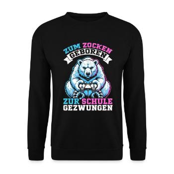 Né pour jouer, forcé d’aller à l’école, ours polaire - Sweat-shirt Unisexe - noir - Devant - Alina (178cm) & Michal (187cm)