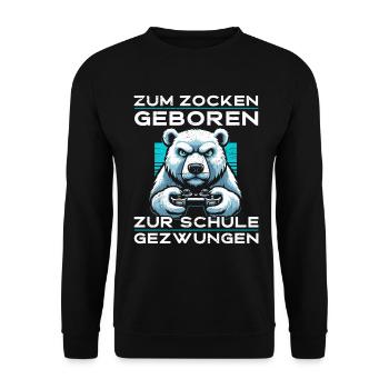 Né pour jouer, forcé d’aller à l’école, ours polaire - Sweat-shirt Unisexe - noir - Devant - Alina (178cm) & Michal (187cm)