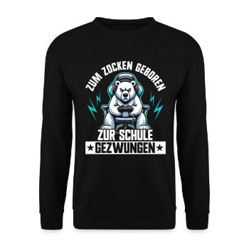 Né pour jouer, forcé d’aller à l’école, ours polaire - Sweat-shirt Unisexe - noir - Devant - Alina (178cm) & Michal (187cm)