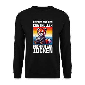 Reichet Mir Den Controller Der König Will Zocken - Unisex Pullover - Schwarz - Vorne - Alina (178cm) & Michal (187cm)