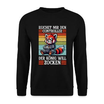 Reichet Mir Den Controller Der König Will Zocken - Unisex Pullover - Schwarz - Vorne - Alina (178cm) & Michal (187cm)