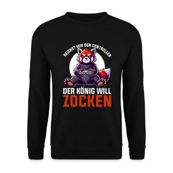 Reichet Mir Den Controller Der König Will Zocken - Unisex Pullover - Schwarz - Vorne - Alina (178cm) & Michal (187cm)