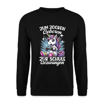 Née pour jouer Forcée d’aller à l’école Licorne - Sweat-shirt Unisexe - noir - Devant - Alina (178cm) & Michal (187cm)