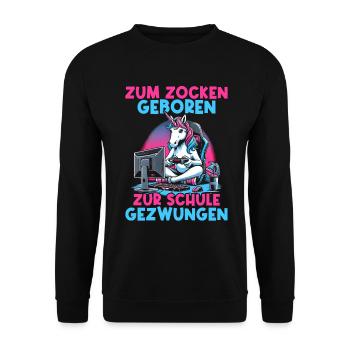 Née pour jouer Forcée d’aller à l’école Licorne - Sweat-shirt Unisexe - noir - Devant - Alina (178cm) & Michal (187cm)