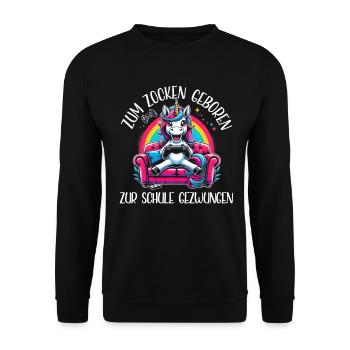 Née pour jouer Forcée d’aller à l’école Licorne - Sweat-shirt Unisexe - noir - Devant - Alina (178cm) & Michal (187cm)