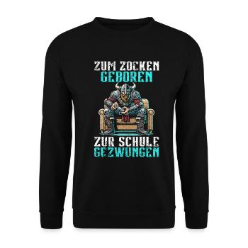 Nés pour jouer Forcés d’aller à l’école Les Vikings - Sweat-shirt Unisexe - noir - Devant - Alina (178cm) & Michal (187cm)