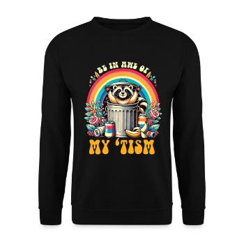 Be In Awe Of My 'Tism Autistic Waschbären - Unisex Pullover - Schwarz - Vorne - Alina (178cm) & Michal (187cm)