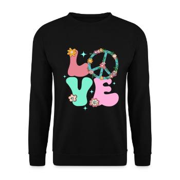 Signe de paix Amour Groovy Hippie des années 70 - Sweat-shirt Unisexe - noir - Devant - Alina (178cm) & Michal (187cm)