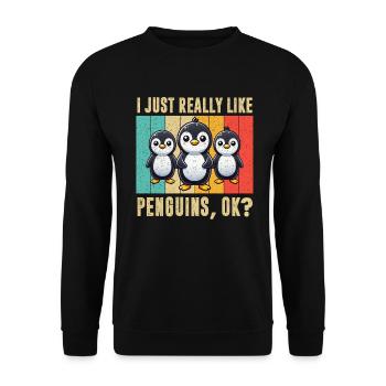 Penguine Vogelliebhaber Penguin -Enthusiast - Unisex Pullover - Schwarz - Vorne - Alina (178cm) & Michal (187cm)