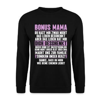 Bonus Mama Muttertag Mutterschaft Mama Elternteil - Unisex Pullover - Schwarz - Vorne - Alina (178cm) & Michal (187cm)