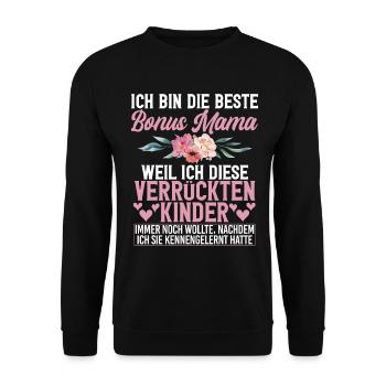 Bonus Mama Muttertag Mutterschaft Mama Elternteil - Unisex Pullover - Schwarz - Vorne - Alina (178cm) & Michal (187cm)