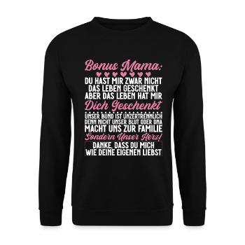 Bonus Mama Muttertag Mutterschaft Mama Elternteil - Unisex Pullover - Schwarz - Vorne - Alina (178cm) & Michal (187cm)