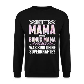 Bonus Mama Muttertag Mutterschaft Mama Elternteil - Unisex Pullover - Schwarz - Vorne - Alina (178cm) & Michal (187cm)