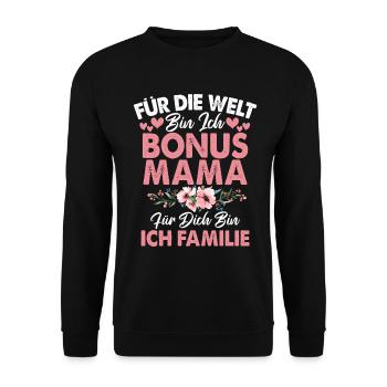 Bonus Mama Muttertag Mutterschaft Mama Elternteil - Unisex Pullover - Schwarz - Vorne - Alina (178cm) & Michal (187cm)