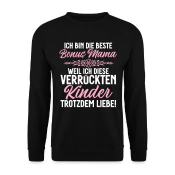 Bonus Mama Muttertag Mutterschaft Mama Elternteil - Unisex Pullover - Schwarz - Vorne - Alina (178cm) & Michal (187cm)