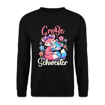 Große Schwester Fuchs Baby Enthüllung - Unisex Pullover - Schwarz - Vorne - Alina (178cm) & Michal (187cm)