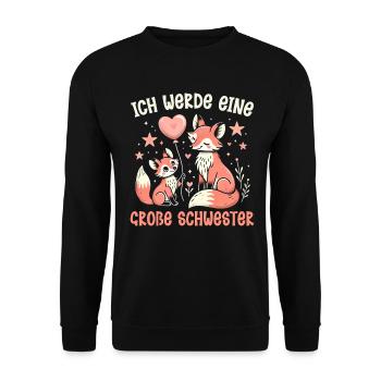 Große Schwester Fuchs Baby Enthüllung - Unisex Pullover - Schwarz - Vorne - Alina (178cm) & Michal (187cm)