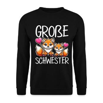 Große Schwester Fuchs Baby Enthüllung - Unisex Pullover - Schwarz - Vorne - Alina (178cm) & Michal (187cm)