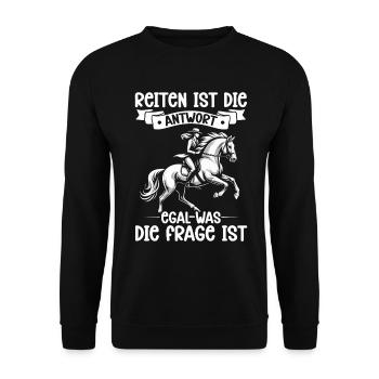 Reiten Reitsport Pferdereiter Pferdeliebhaber - Unisex Pullover - Schwarz - Vorne - Alina (178cm) & Michal (187cm)