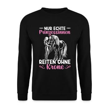 Reiten Reitsport Pferdereiter Pferdeliebhaber - Unisex Pullover - Schwarz - Vorne - Alina (178cm) & Michal (187cm)
