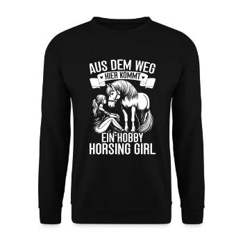 Reiten Reitsport Pferdereiter Pferdeliebhaber - Unisex Pullover - Schwarz - Vorne - Alina (178cm) & Michal (187cm)