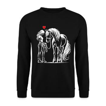 Reiten Reitsport Pferdereiter Pferdeliebhaber - Unisex Pullover - Schwarz - Vorne - Alina (178cm) & Michal (187cm)