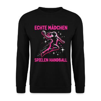 Handball Liebhaber Handball Sport Spieler - Unisex Pullover - Schwarz - Vorne - Alina (178cm) & Michal (187cm)