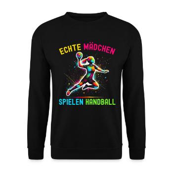 Handball Liebhaber Handball Sport Spieler - Unisex Pullover - Schwarz - Vorne - Alina (178cm) & Michal (187cm)