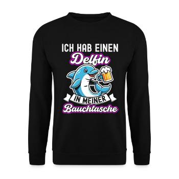 Delfin in meiner Bauchtasche Lustige Mallorca - Unisex Pullover - Schwarz - Vorne - Alina (178cm) & Michal (187cm)