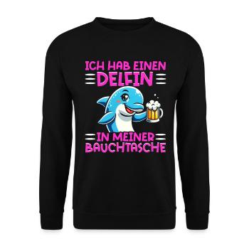 Delfin in meiner Bauchtasche Lustige Mallorca - Unisex Pullover - Schwarz - Vorne - Alina (178cm) & Michal (187cm)