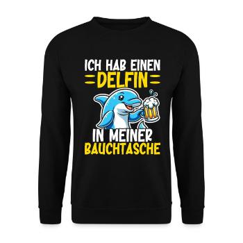 Delfin in meiner Bauchtasche Lustige Mallorca - Unisex Pullover - Schwarz - Vorne - Alina (178cm) & Michal (187cm)