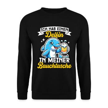 Delfin in meiner Bauchtasche Lustige Mallorca - Unisex Pullover - Schwarz - Vorne - Alina (178cm) & Michal (187cm)