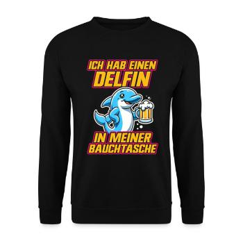 Delfin in meiner Bauchtasche Lustige Mallorca - Unisex Pullover - Schwarz - Vorne - Alina (178cm) & Michal (187cm)