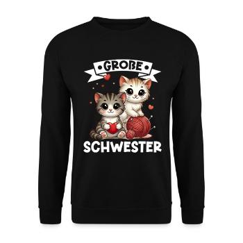 Große Schwester Katze Älteres Geschwisterkind - Unisex Pullover - Schwarz - Vorne - Alina (178cm) & Michal (187cm)
